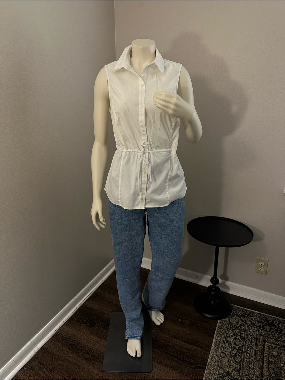 Athleta White Button-Front Drawstring Tank